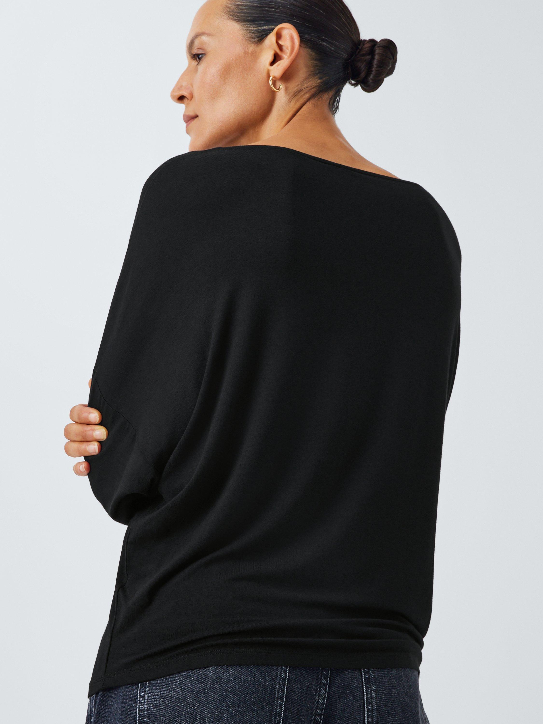 Product image 2 of 6, which shows AND/OR Long Batwing Sleeve Jersey Top, Black, 6