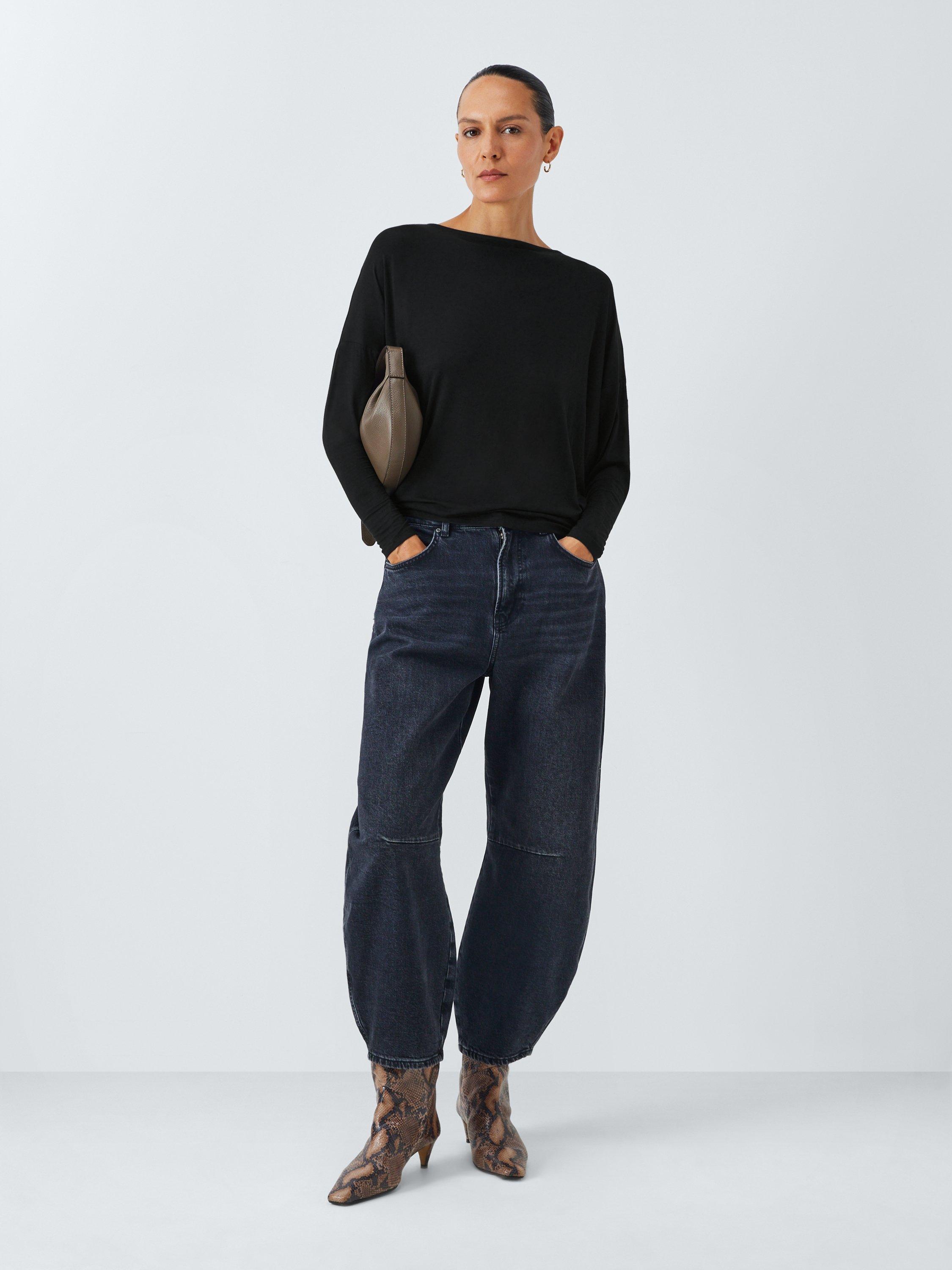 Product image 3 of 6, which shows AND/OR Long Batwing Sleeve Jersey Top, Black, 6