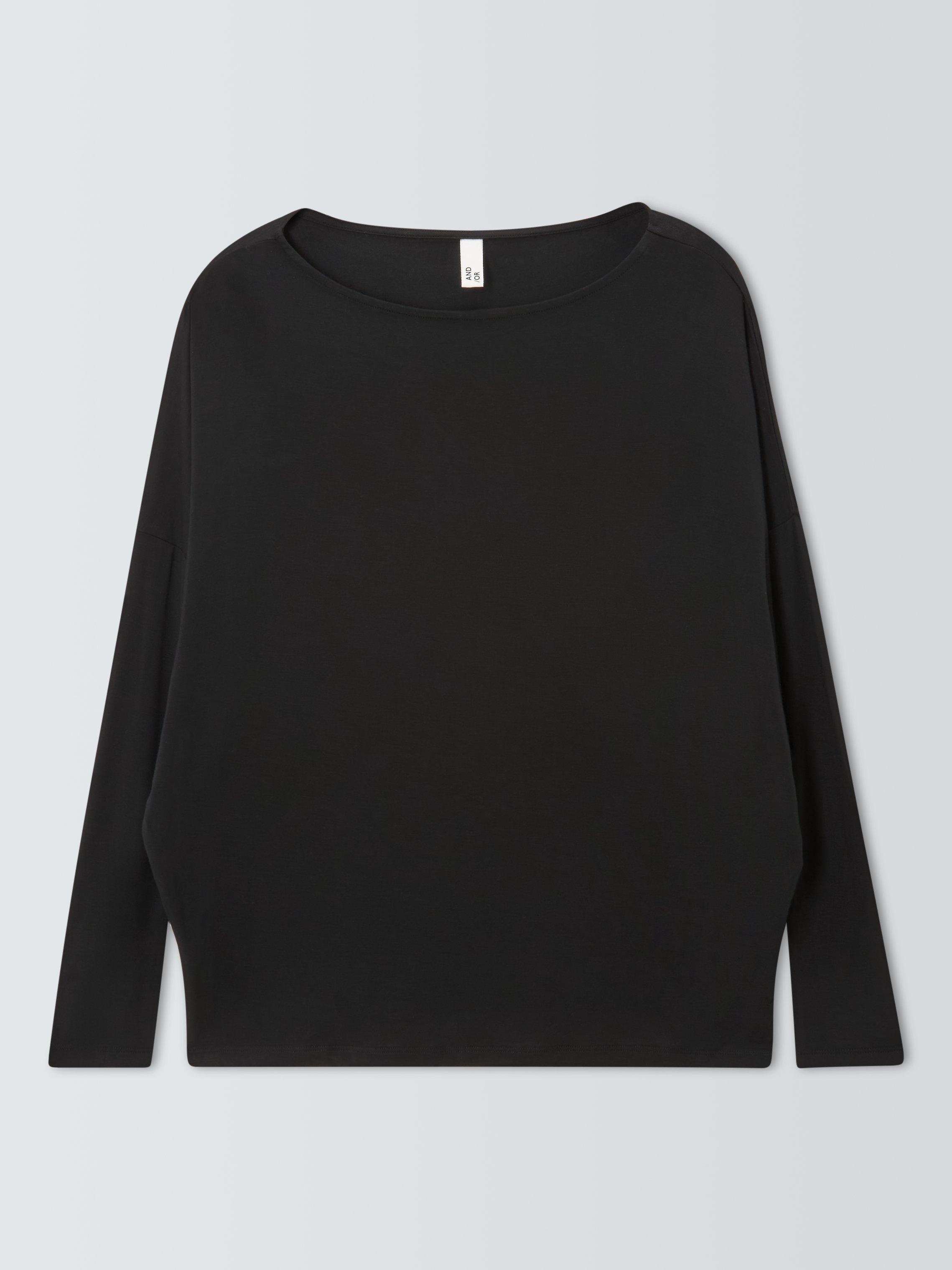 Product image 4 of 6, which shows AND/OR Long Batwing Sleeve Jersey Top, Black, 6