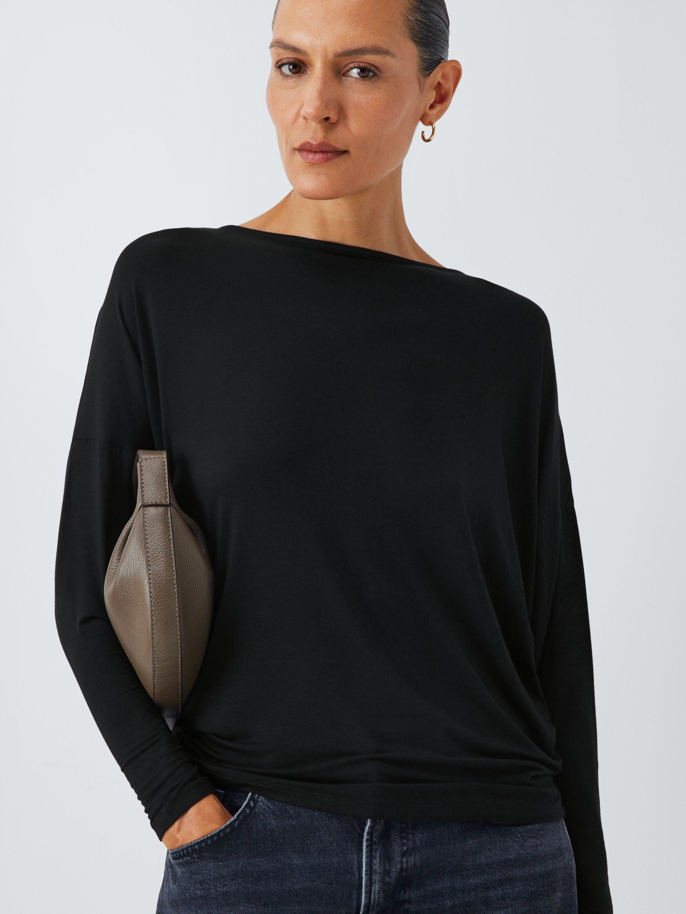 Product image 5 of 6, which shows AND/OR Long Batwing Sleeve Jersey Top, Black, 6