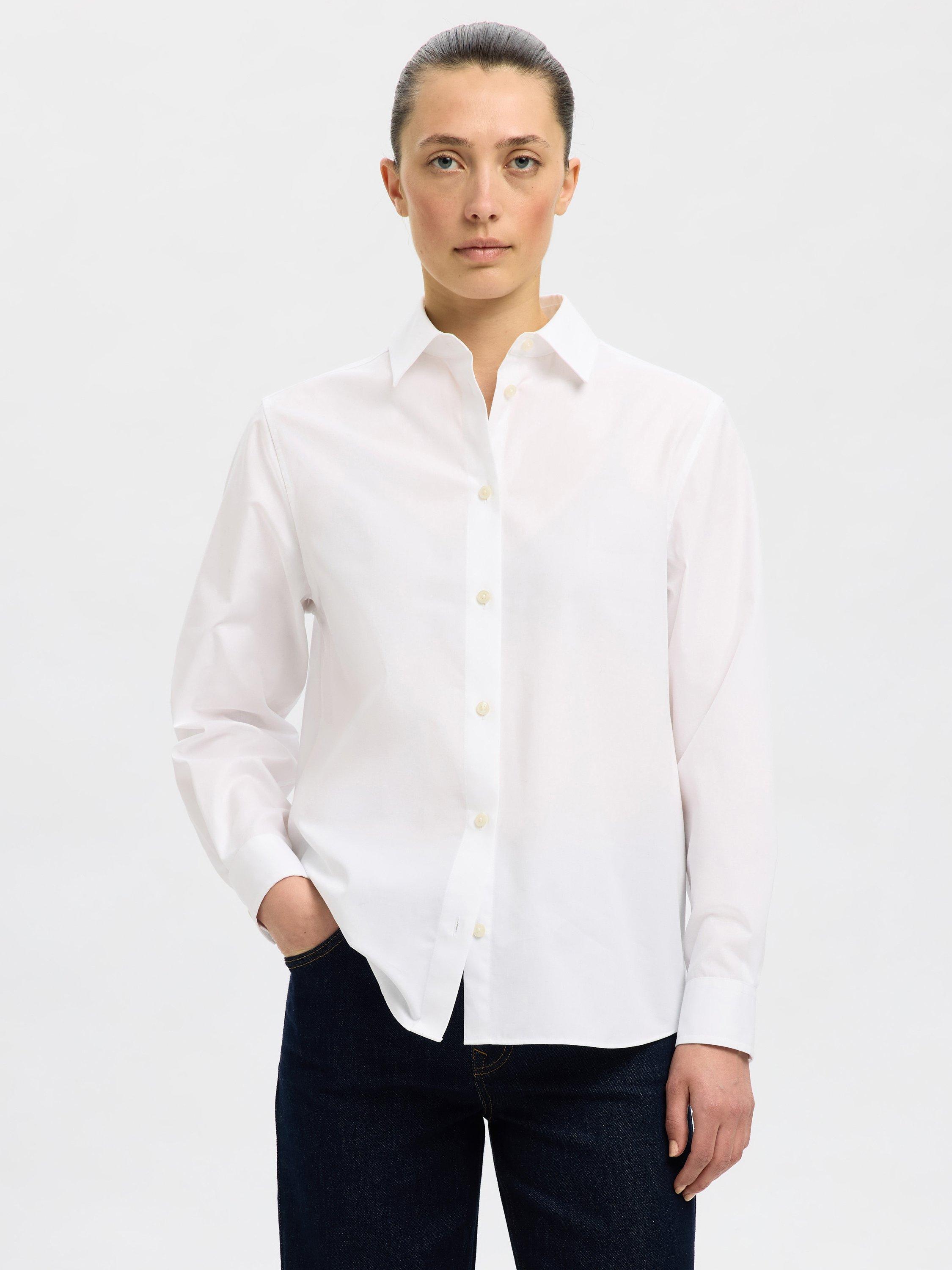 Product image 1 of 5, which shows Selected Cotton Long Sleeved Shirt, Bright White, 6