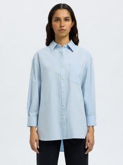 Selected Cotton Long Sleeved Shirt, Cashmere Blue - view 2, Cashmere Blue