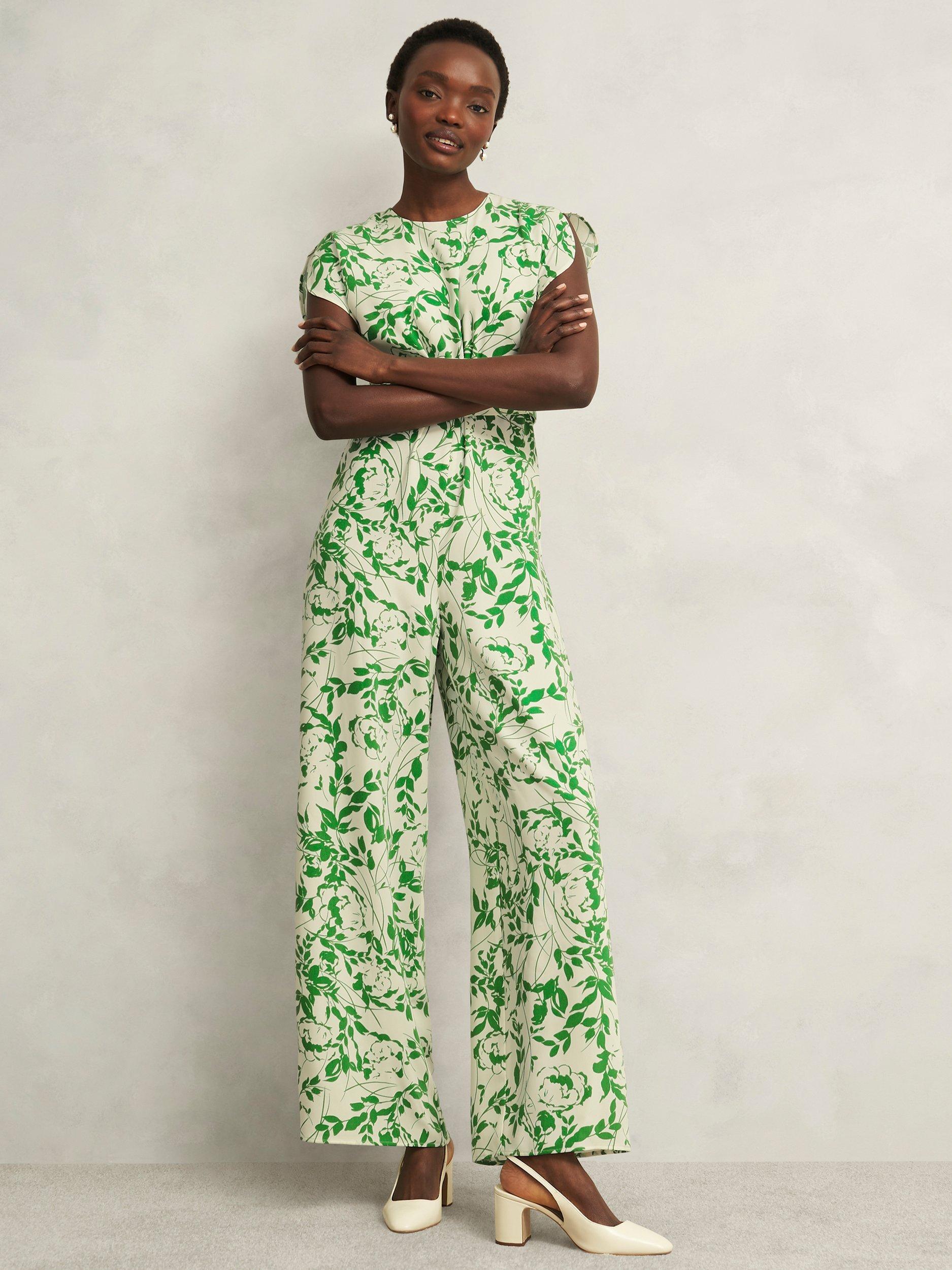 Product image 1 of 7, which shows Hobbs Cressida Floral Jumpsuit, Cream/Green, 12