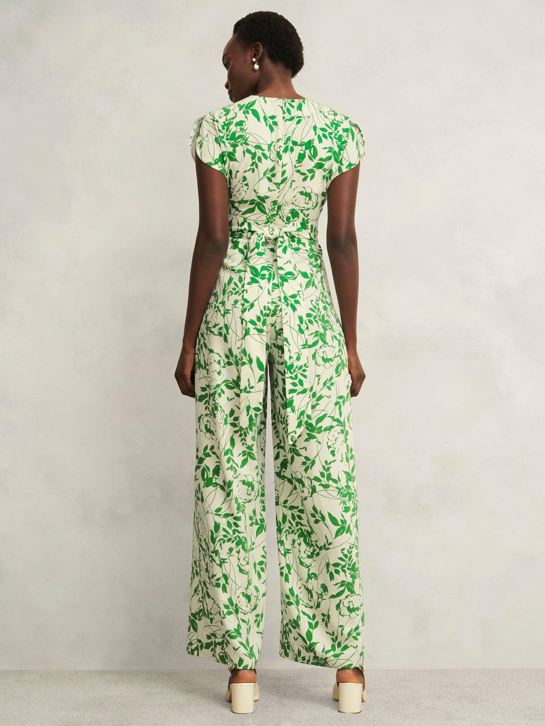 Product image 2 of 7, which shows Hobbs Cressida Floral Jumpsuit, Cream/Green, 12