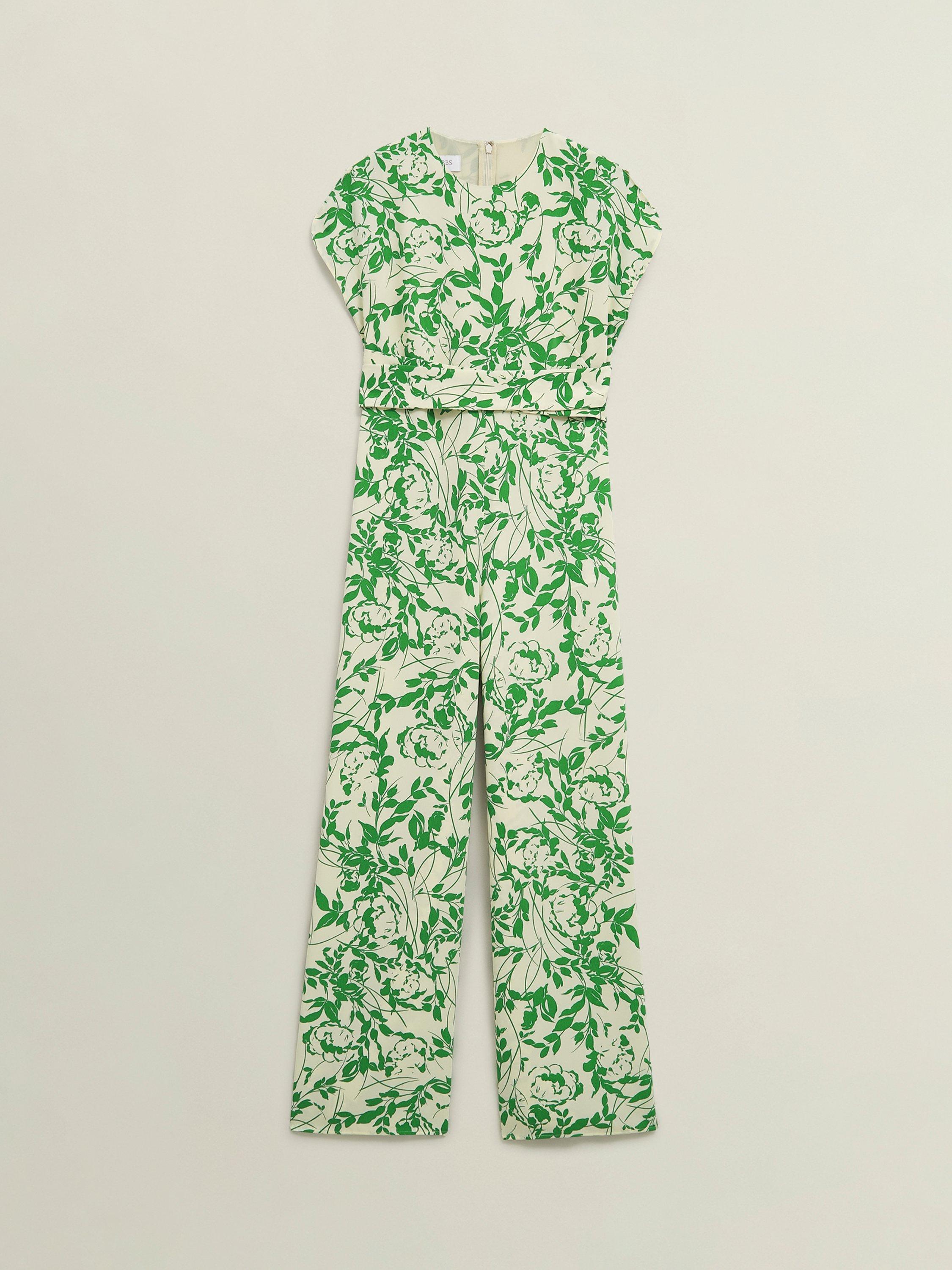 Product image 4 of 7, which shows Hobbs Cressida Floral Jumpsuit, Cream/Green, 12