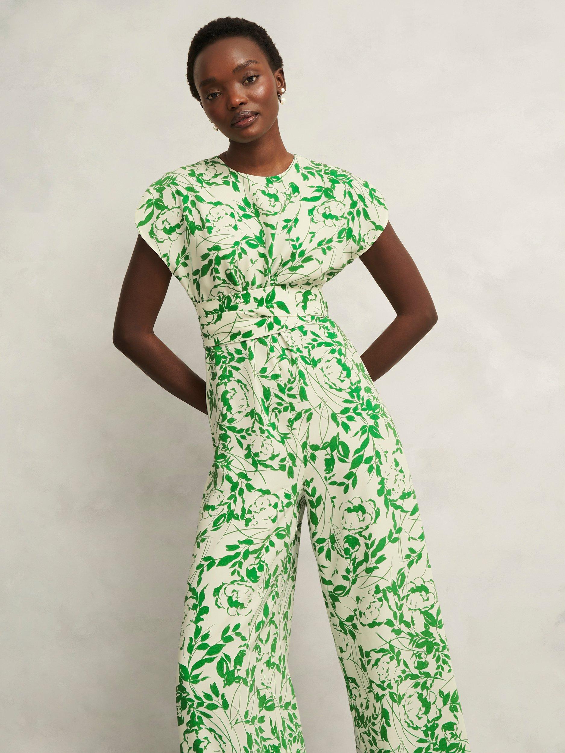 Product image 5 of 7, which shows Hobbs Cressida Floral Jumpsuit, Cream/Green, 12