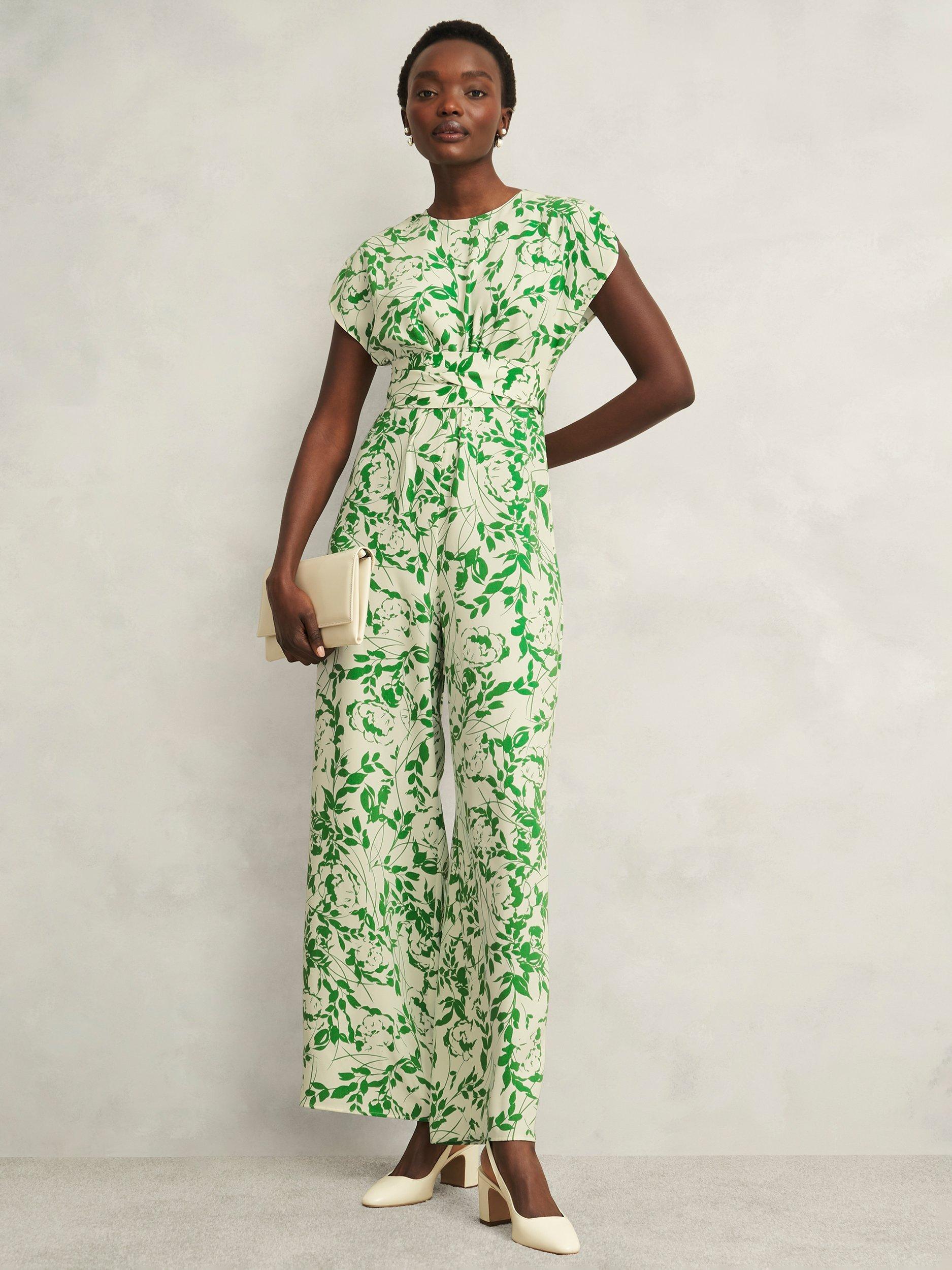 Product image 6 of 7, which shows Hobbs Cressida Floral Jumpsuit, Cream/Green, 12