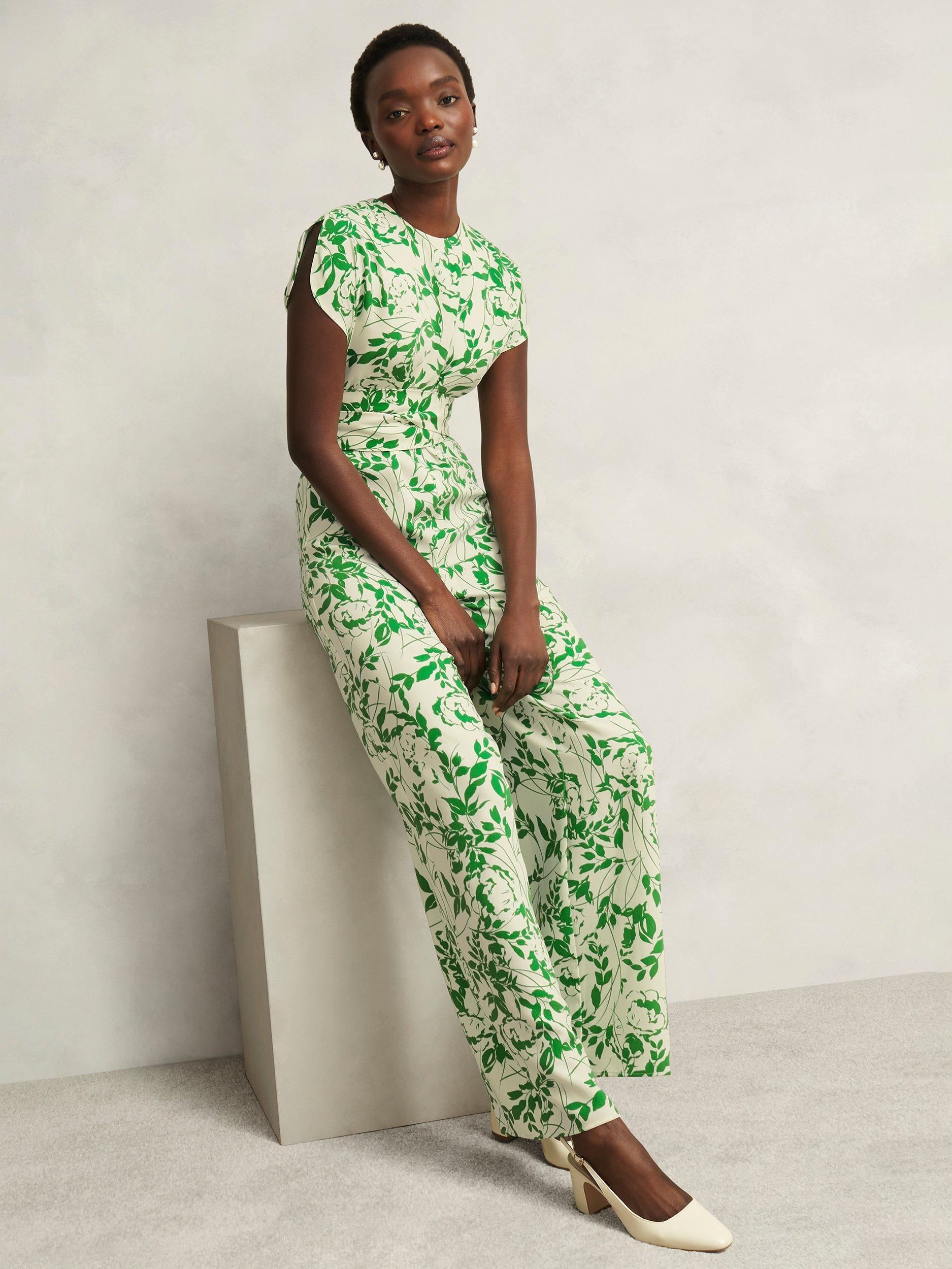 Product image 7 of 7, which shows Hobbs Cressida Floral Jumpsuit, Cream/Green, 12