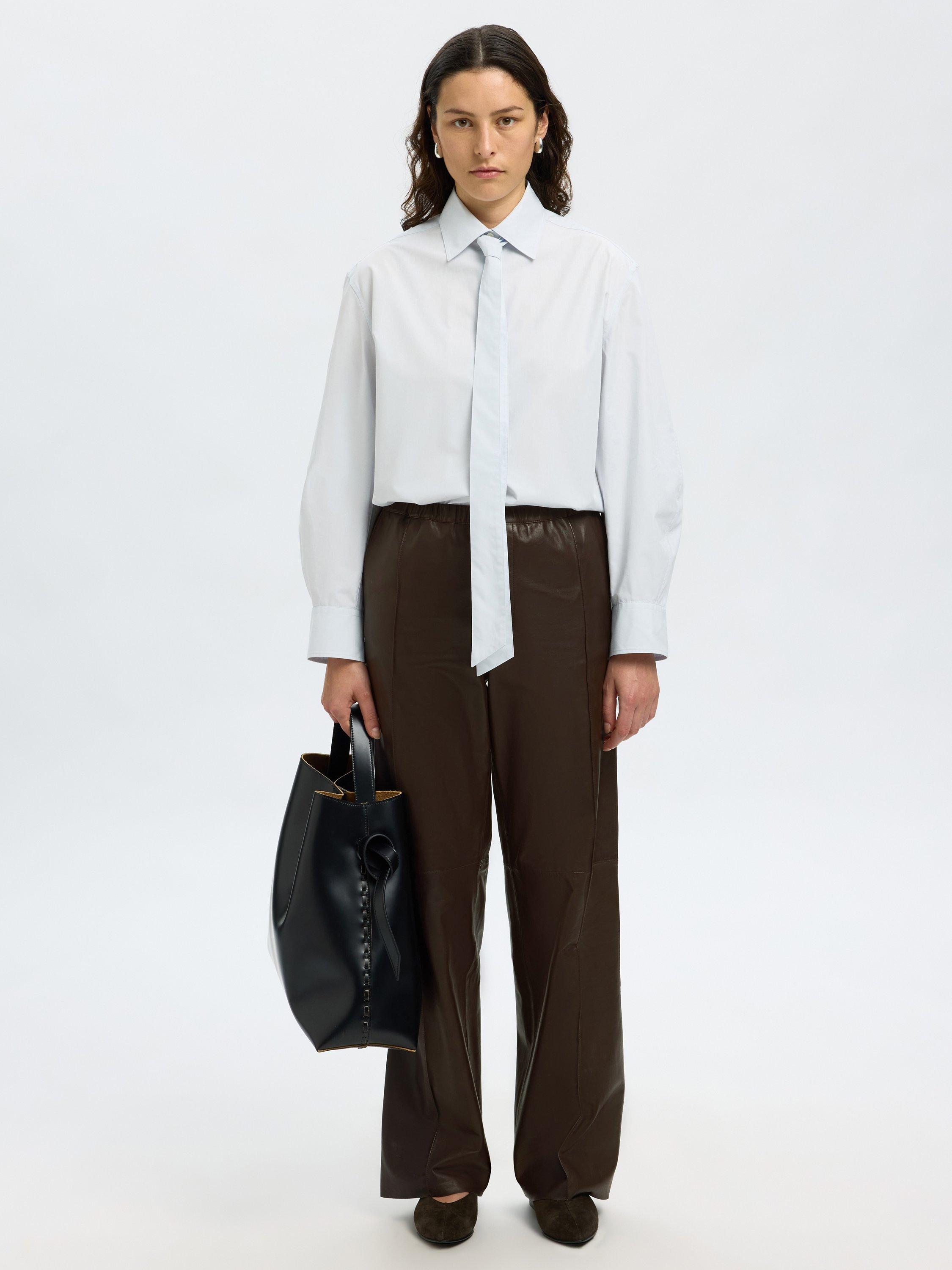 Product image 1 of 6, which shows Selected Boda Leather Wide Leg Trousers, Delicioso, 34