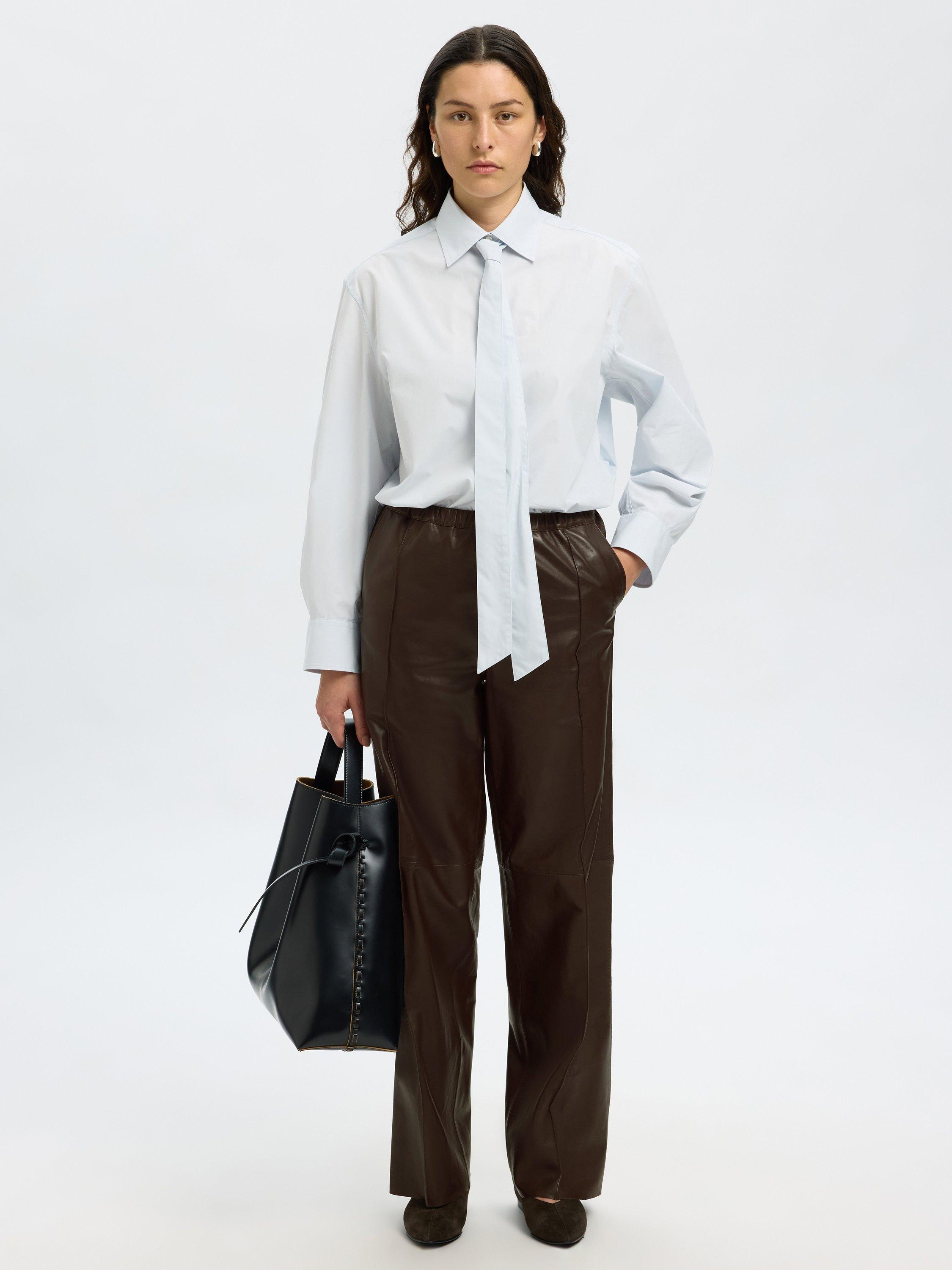 Product image 2 of 6, which shows Selected Boda Leather Wide Leg Trousers, Delicioso, 34