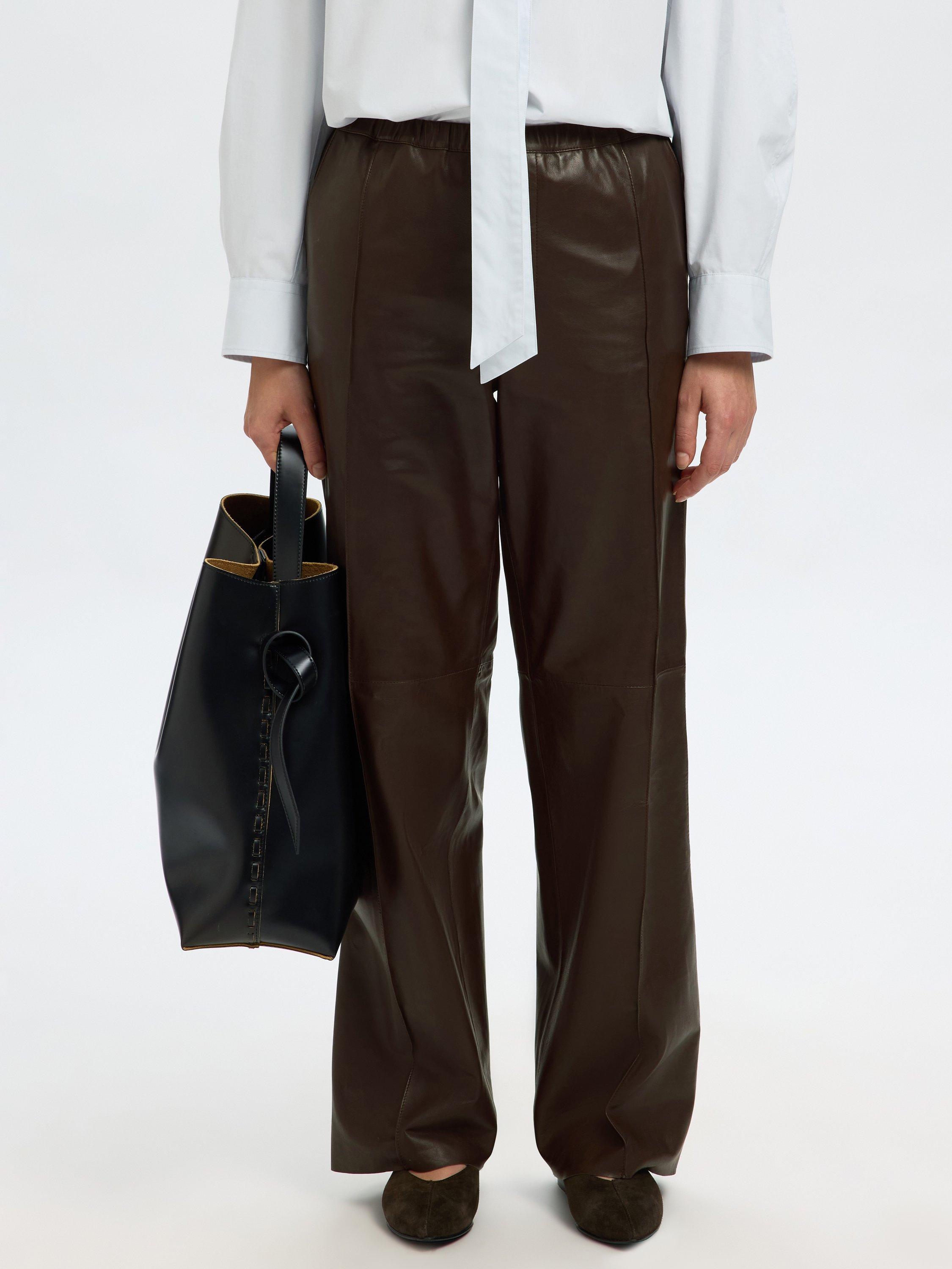 Product image 4 of 6, which shows Selected Boda Leather Wide Leg Trousers, Delicioso, 34
