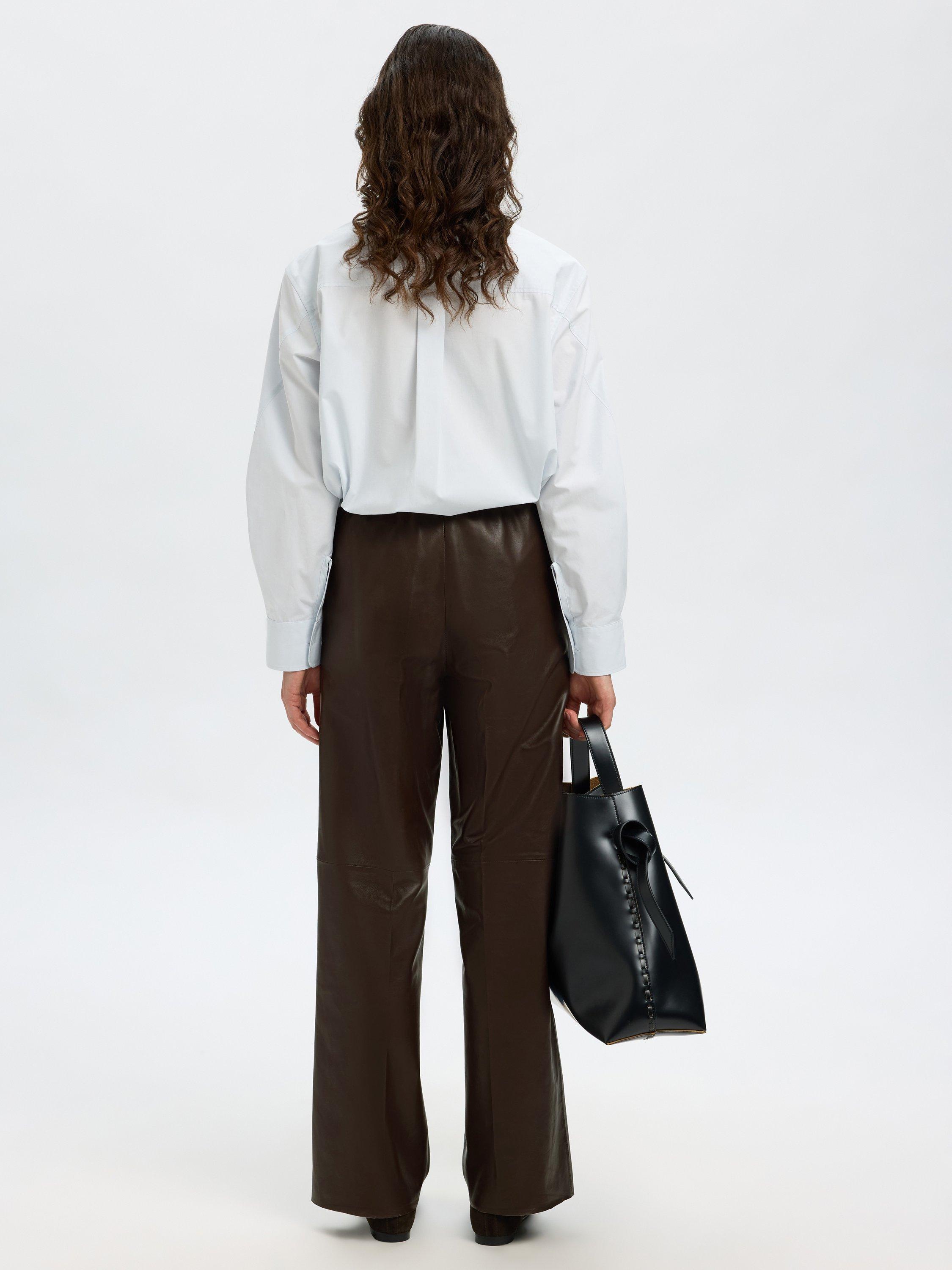 Product image 3 of 6, which shows Selected Boda Leather Wide Leg Trousers, Delicioso, 34