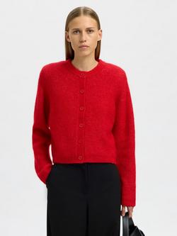 Selected Sia Wool Blend Cropped Cardigan, Equestrian Red