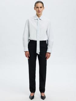 Selected Norma Cotton Long Sleeve Button Neck Blouse - view 2, Ancient Water