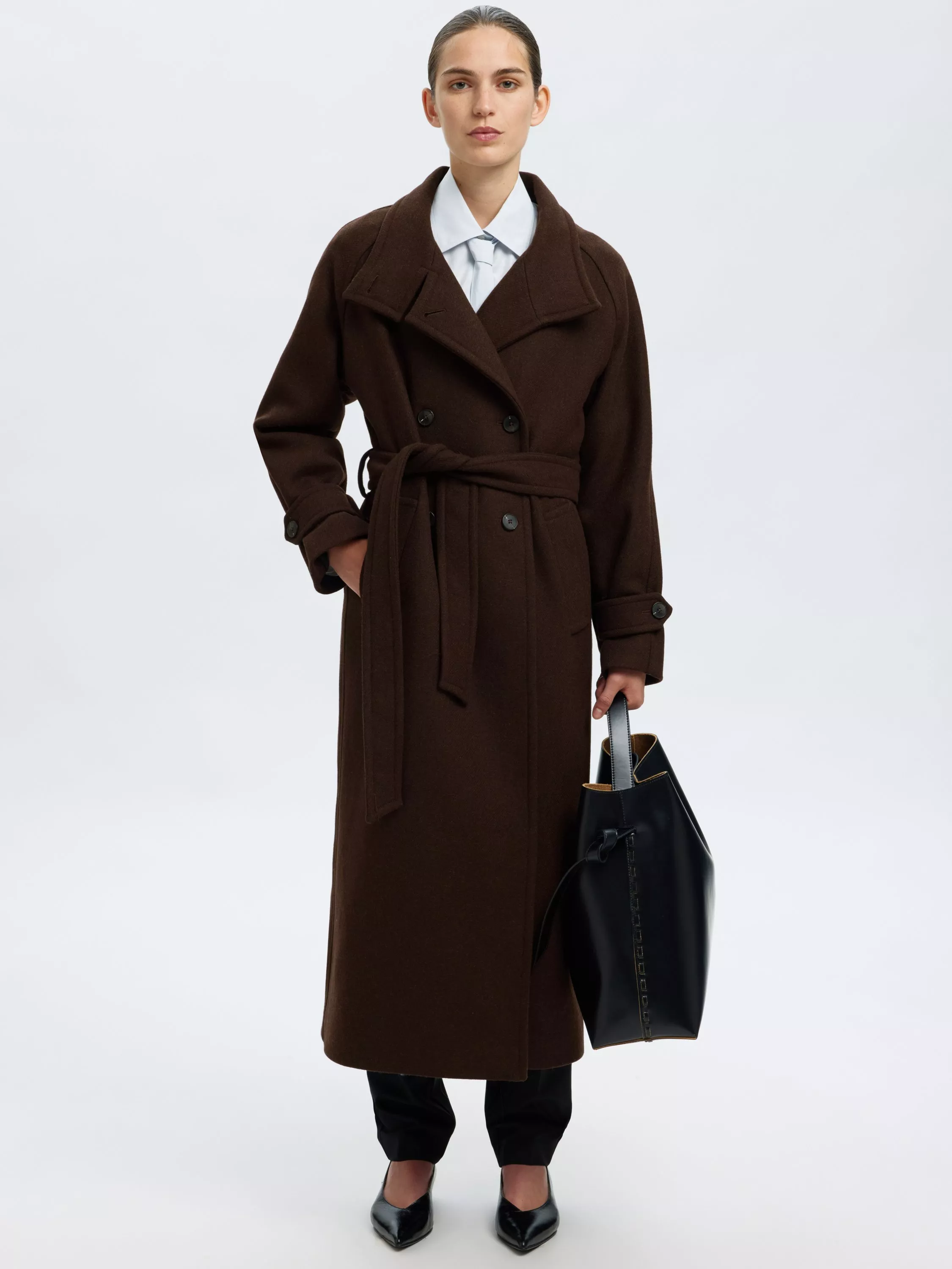 Selected Madeline Wool Blend V Neck Overcoat