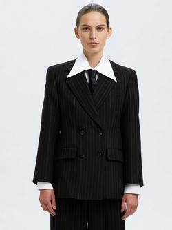 Selected Malia Stripe Single Breasted Blazer, Black