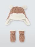 John Lewis Baby Bear Quilted Cordurory Hat & Mittens Set, Natural Sand