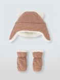 John Lewis Baby Bear Quilted Cordurory Hat & Mittens Set, Natural Sand