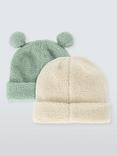 John Lewis Baby Acorn Borg Hats, Pack of 2, Cream Aqua