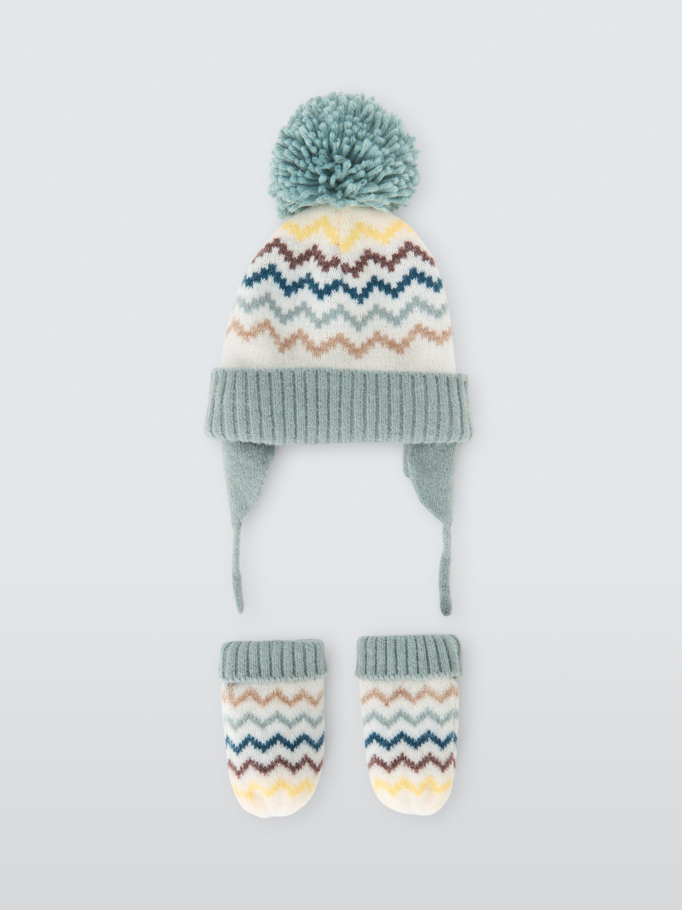 Product image 1 of 3, which shows John Lewis Baby Fair Isle Knitted Hat & Mittens Set, Multi, 0-3 months