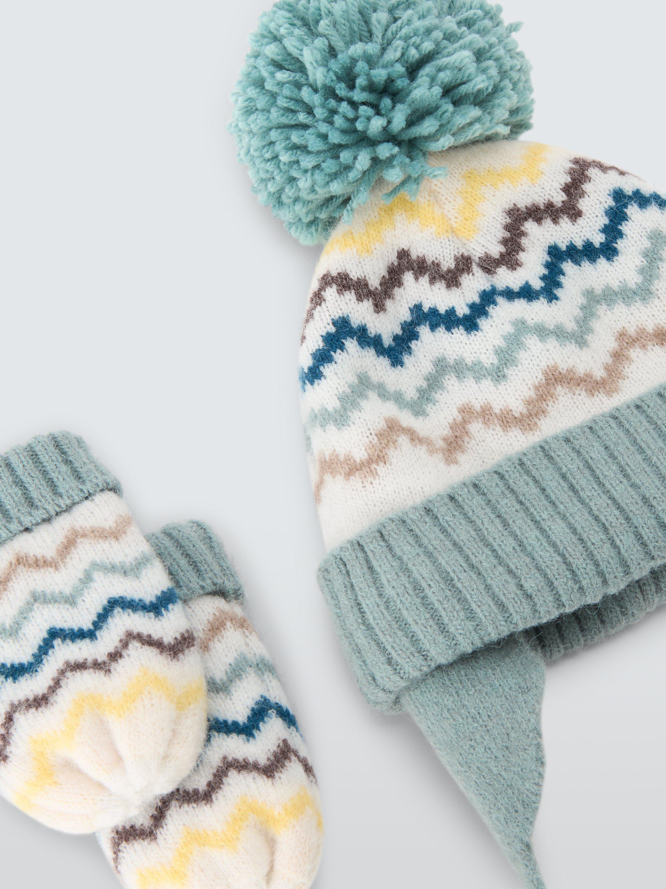 Product image 3 of 3, which shows John Lewis Baby Fair Isle Knitted Hat & Mittens Set, Multi, 0-3 months