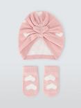 John Lewis Baby Hearts Hat & Mittens Set, Pink