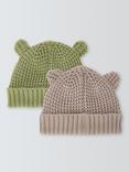 John Lewis Baby Bear Knitted Beanie Hats, Pack of 2, Grey Green