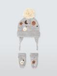 John Lewis Baby Space Knitted Hat & Mittens Set, Grey Marl