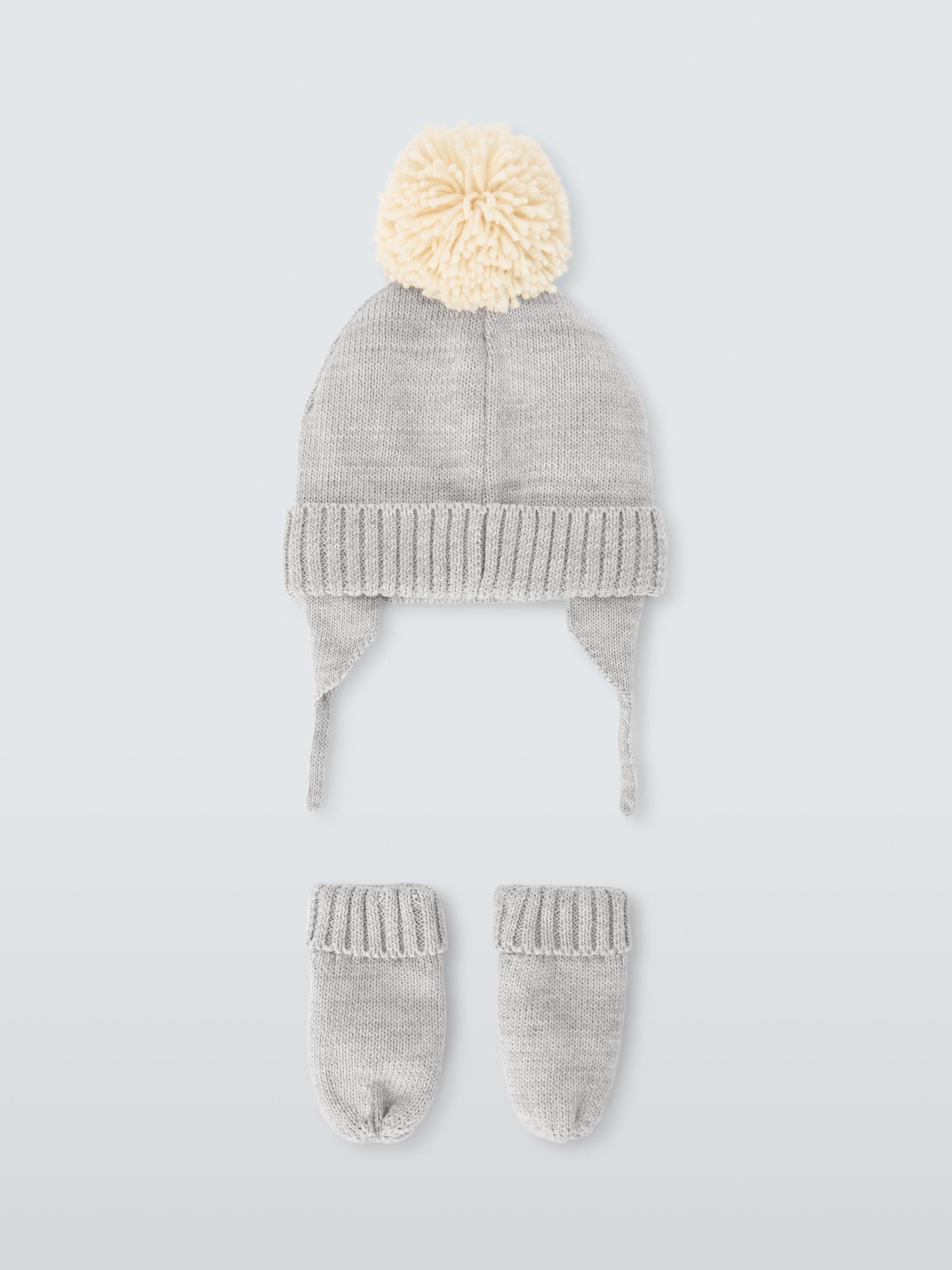 Product image 2 of 3, which shows John Lewis Baby Space Knitted Hat & Mittens Set, Grey Marl, 0-3 months