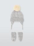 John Lewis Baby Space Knitted Hat & Mittens Set, Grey Marl