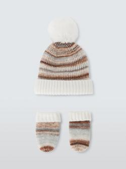 John Lewis Baby Melange Knitted Wool Blend Hat & Mittens Set, Natural Marl, Natural Marl