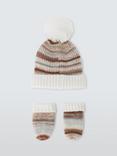 John Lewis Baby Melange Knitted Wool Blend Hat & Mittens Set, Natural Marl