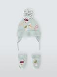 John Lewis Baby Woodland Knitted Hat & Mittens Set, Aqua