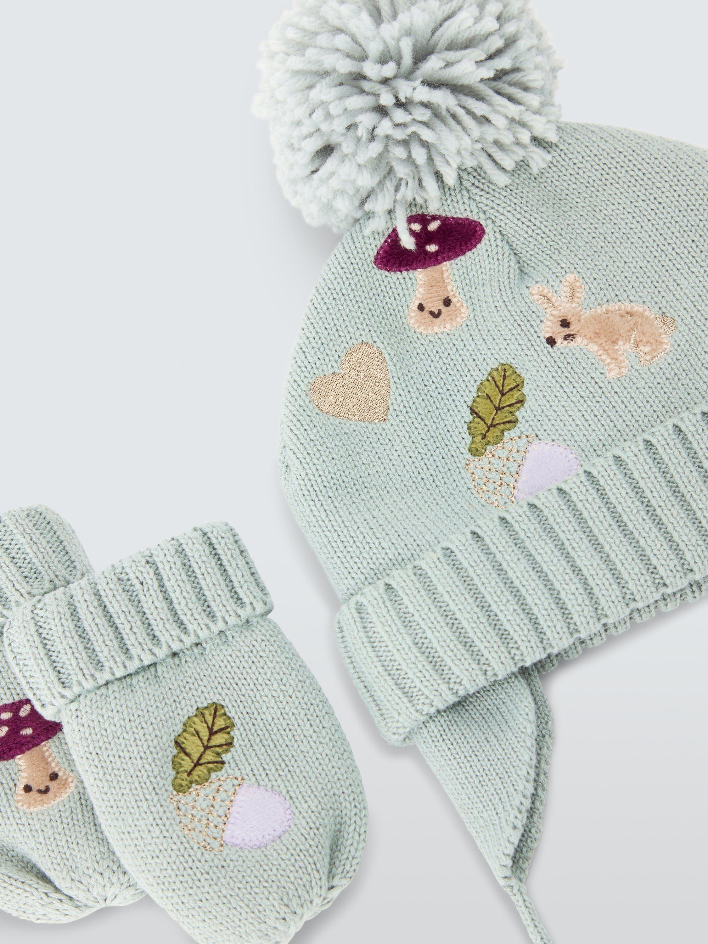 John Lewis Baby Woodland Knitted Hat Mittens Set, Aqua