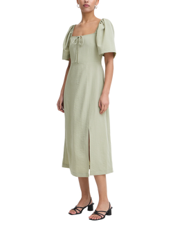 ICHI Ullani Puff Sleeve A-Line Midi Dress, Tea, Tea