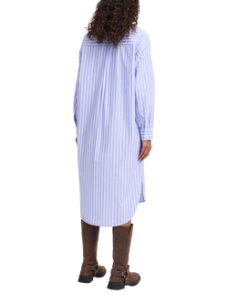ICHI Yatima Stripe Cotton Midi Shirt Dress, Wedgewood - view 2, Wedgewood