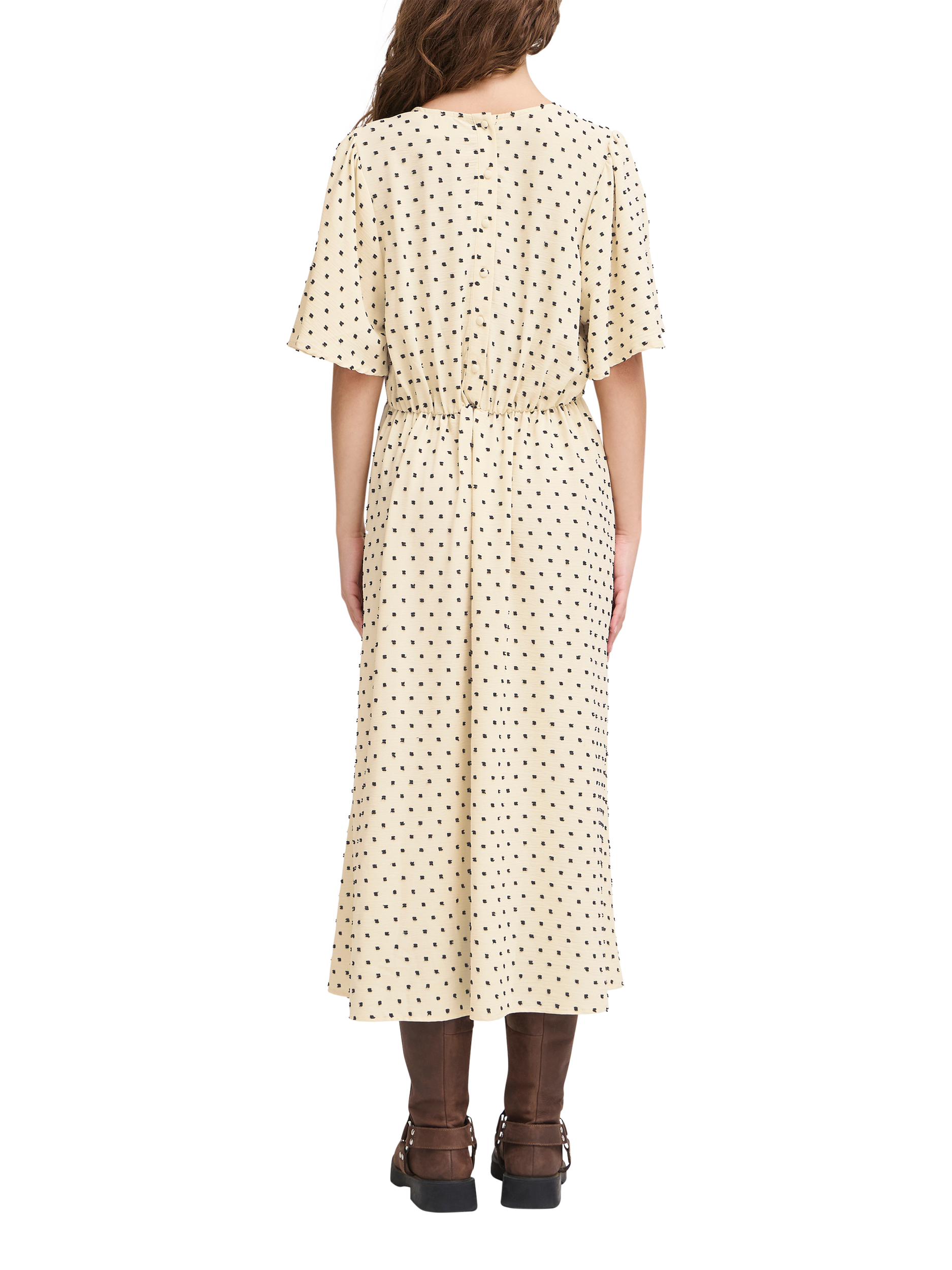 Product image 2 of 7, which shows ICHI Zabby Spot Midi Dress, Almond Milk, 10