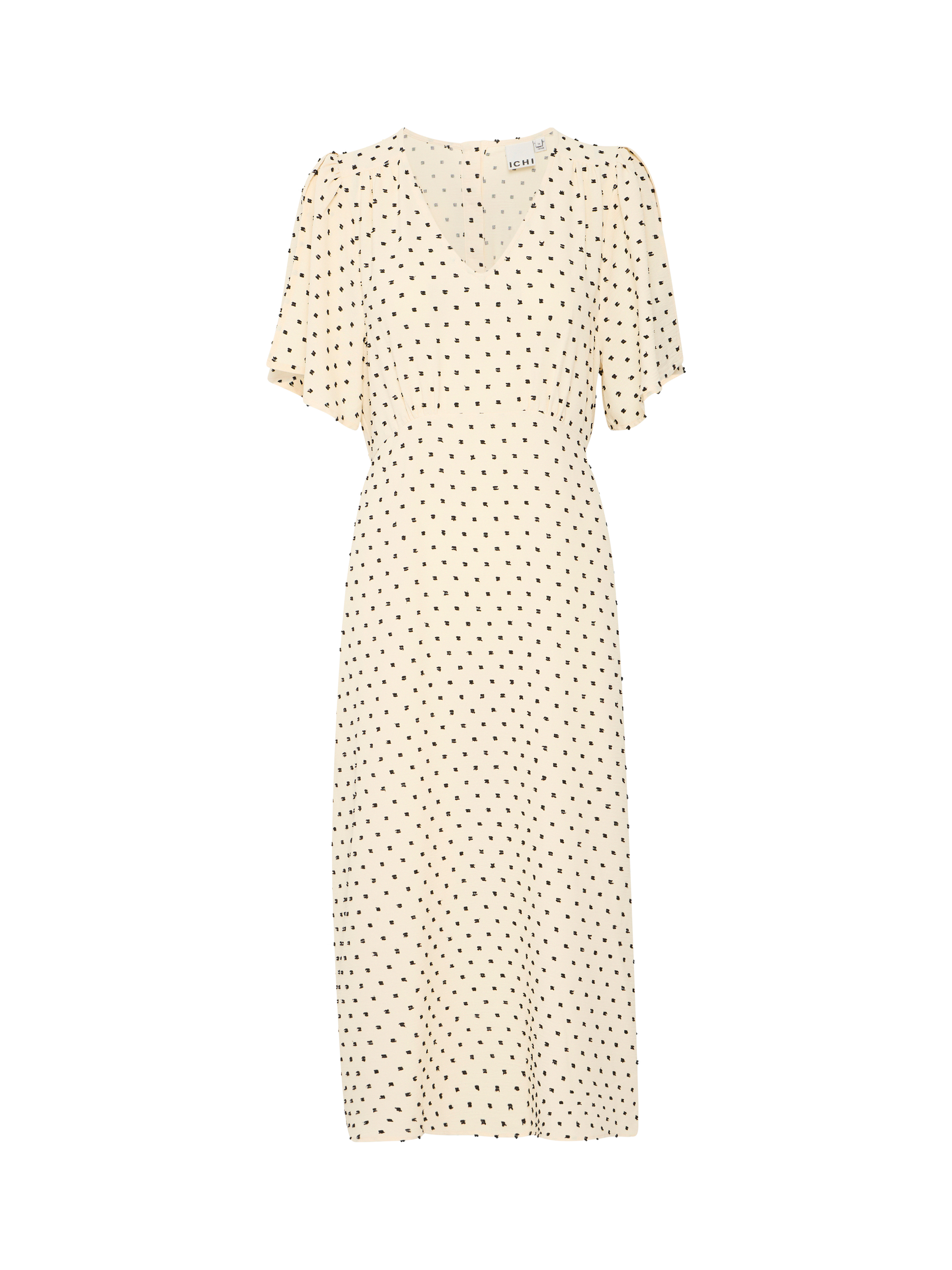 Product image 5 of 7, which shows ICHI Zabby Spot Midi Dress, Almond Milk, 10