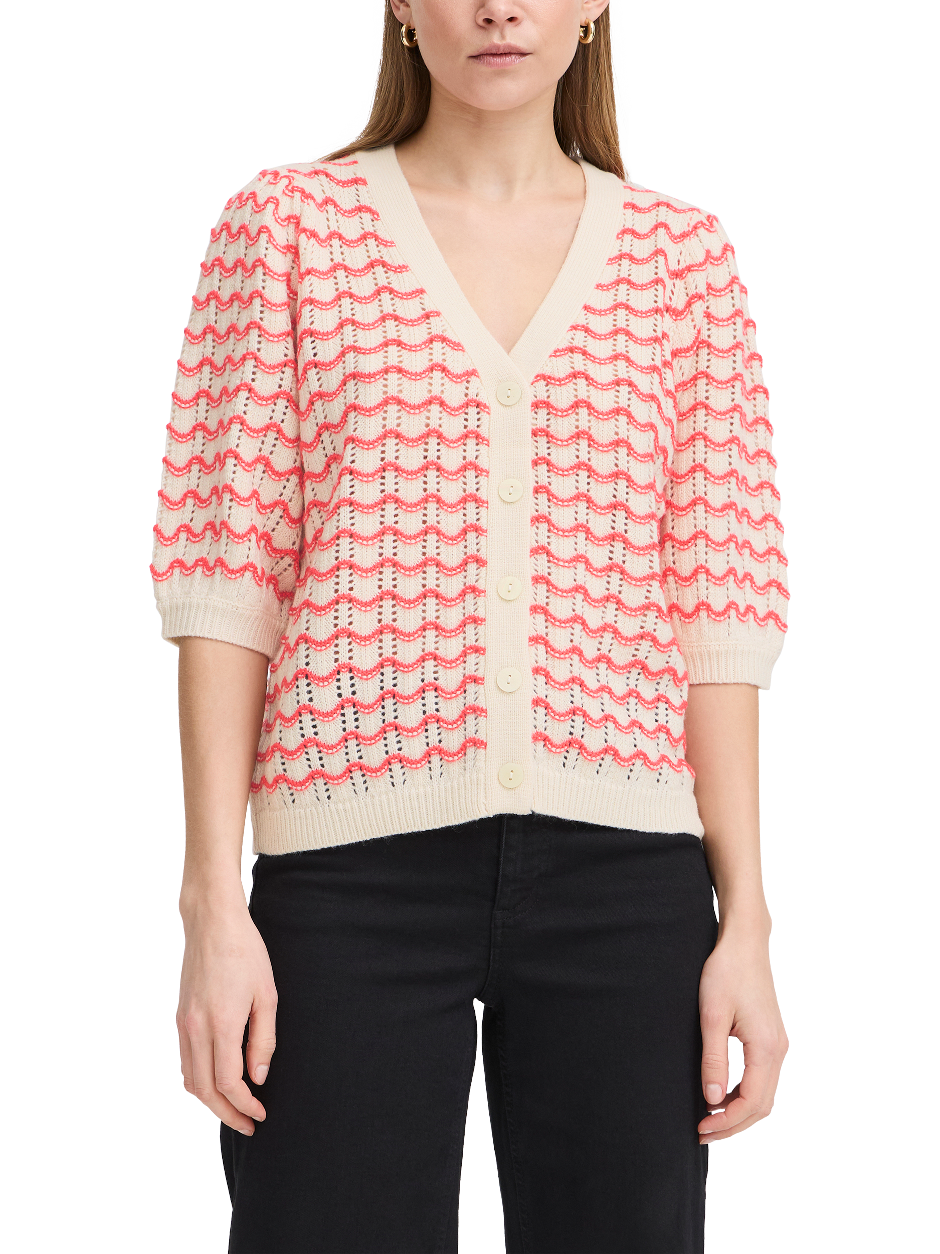 ICHI Ardina Wavy Stripe Cardigan, Geranium
