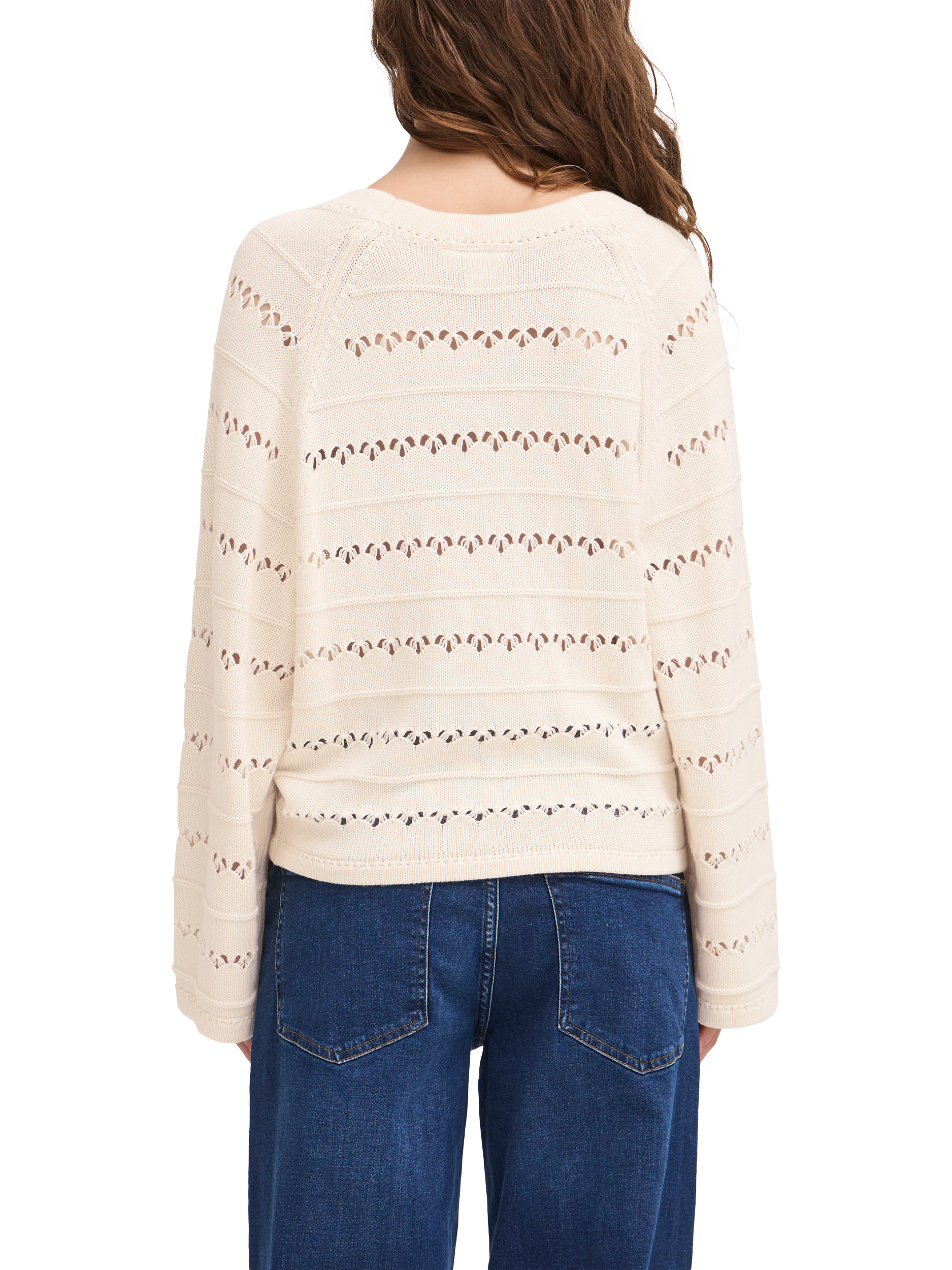 Product image 2 of 7, which shows ICHI Laluha Open Knit V-Neck Cardigan, Birch, XS