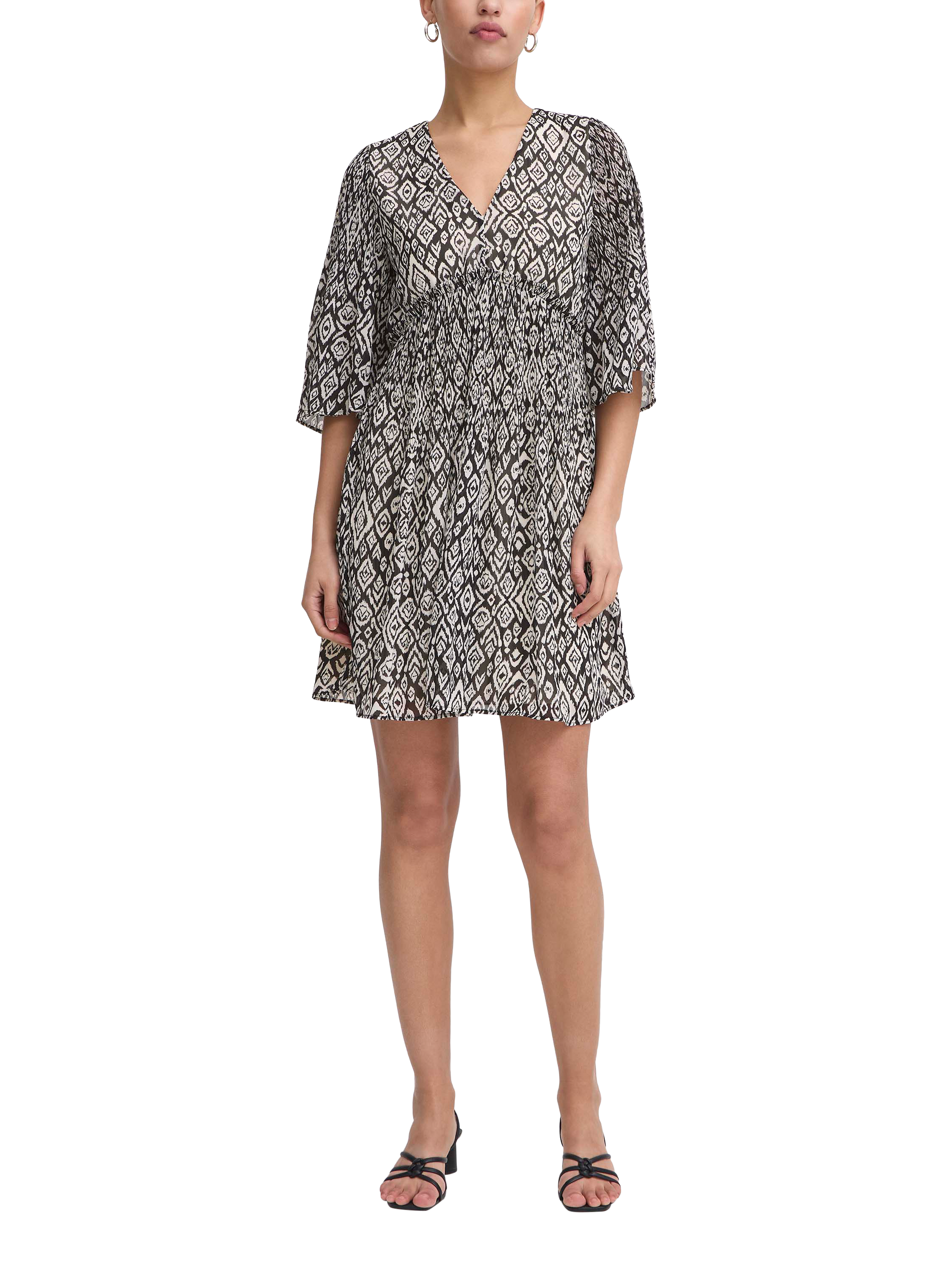 Product image 1 of 7, which shows ICHI Neally Diamond Ikat Mini Dress, Black/Multi, 8