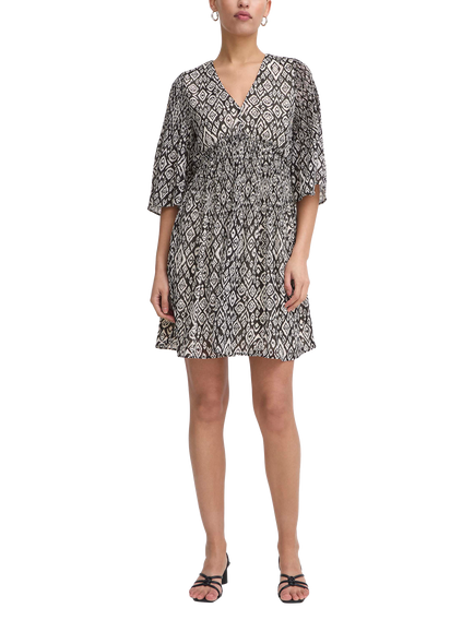 ICHI Neally Diamond Ikat Mini Dress, Black/Multi, Black/Multi