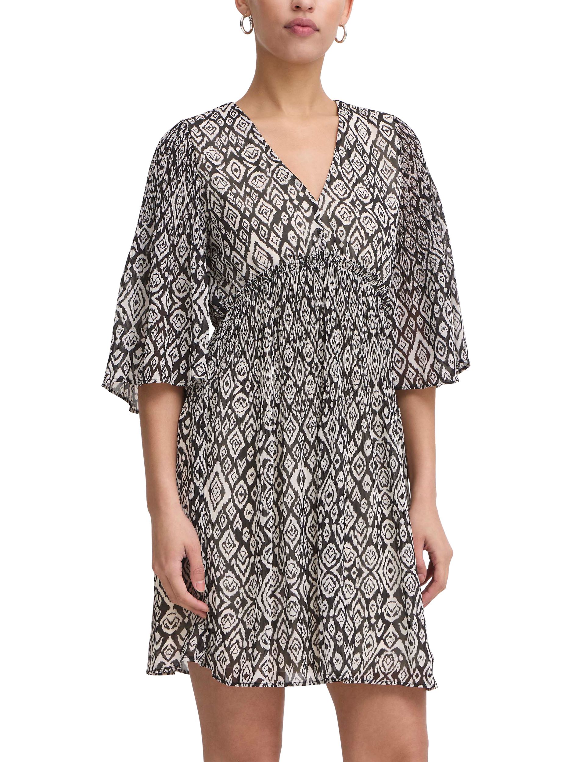 Product image 3 of 7, which shows ICHI Neally Diamond Ikat Mini Dress, Black/Multi, 8