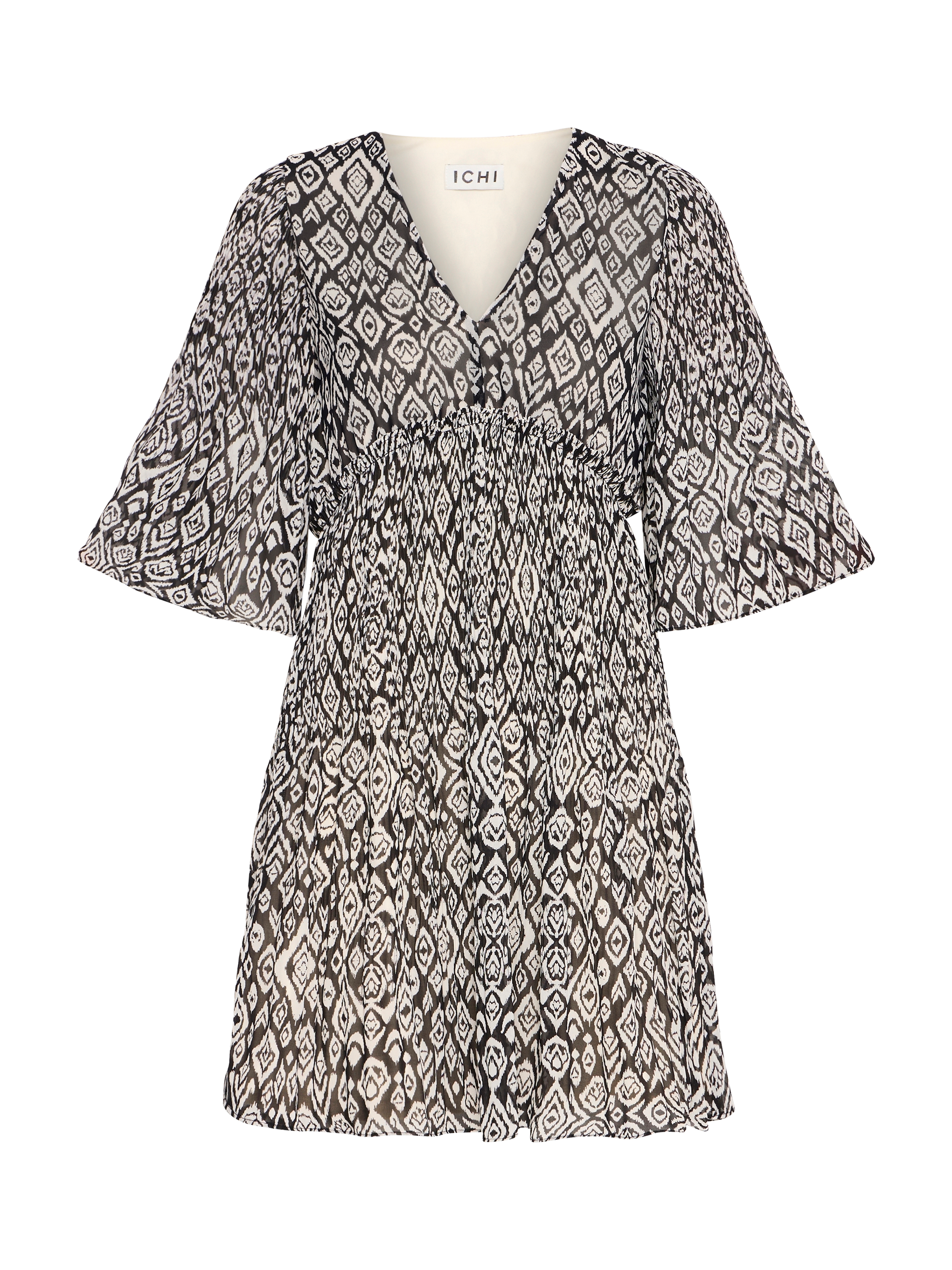 Product image 5 of 7, which shows ICHI Neally Diamond Ikat Mini Dress, Black/Multi, 8