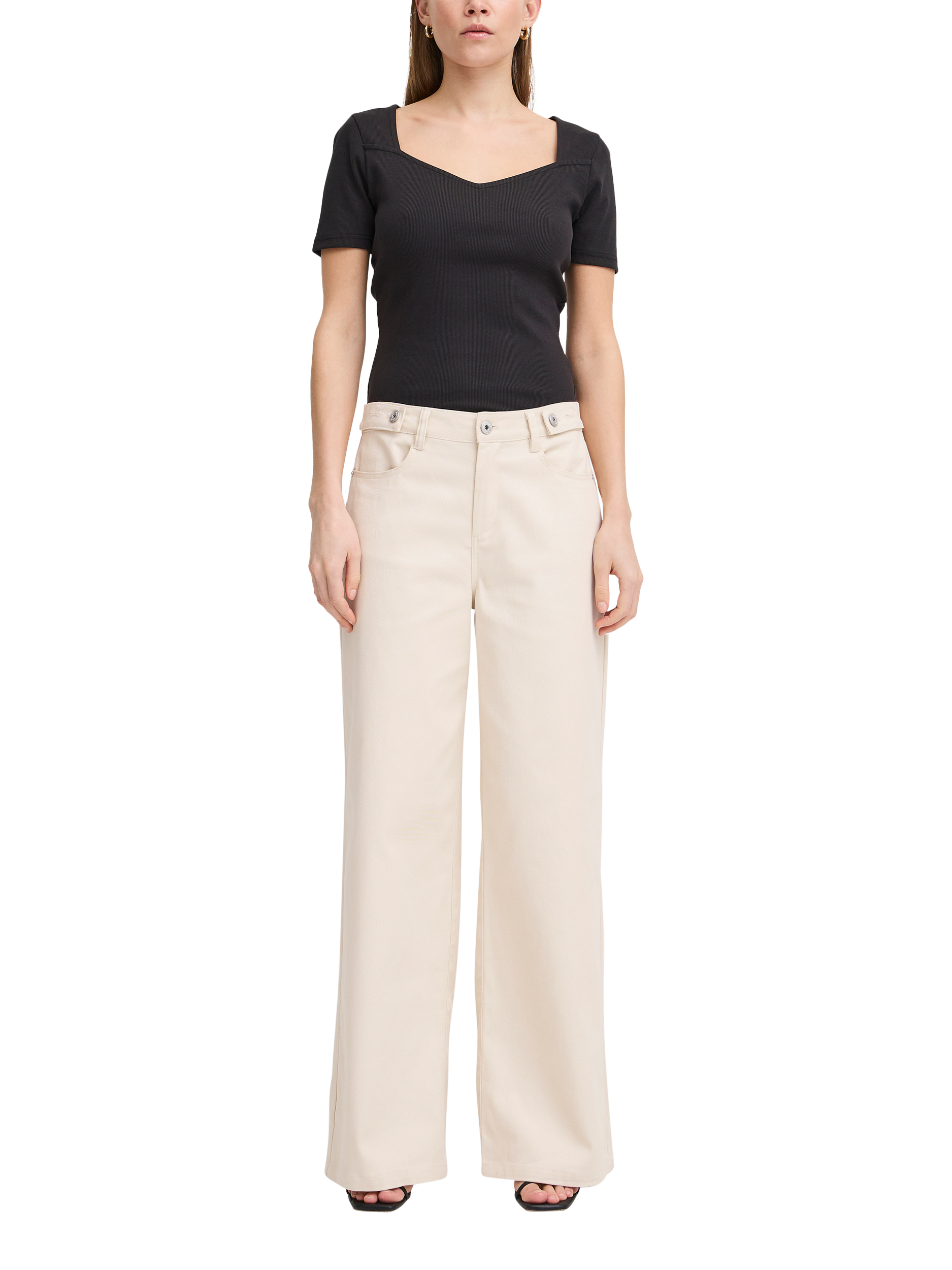 Product image 3 of 7, which shows ICHI Carolinas Wide Leg Jeans, Sandshell, 28R