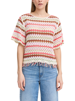 ICHI Bandie Stripe Crochet Jumper, Multi, Multi