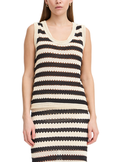 ICHI Birdis Stripe Knit Top, Black/Almond, Black/Almond