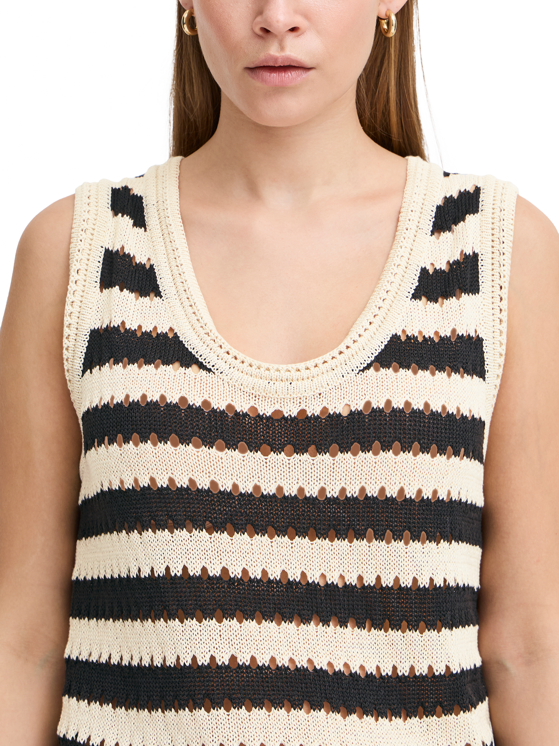 Product image 4 of 7, which shows ICHI Birdis Stripe Knit Top, Black/Almond, M