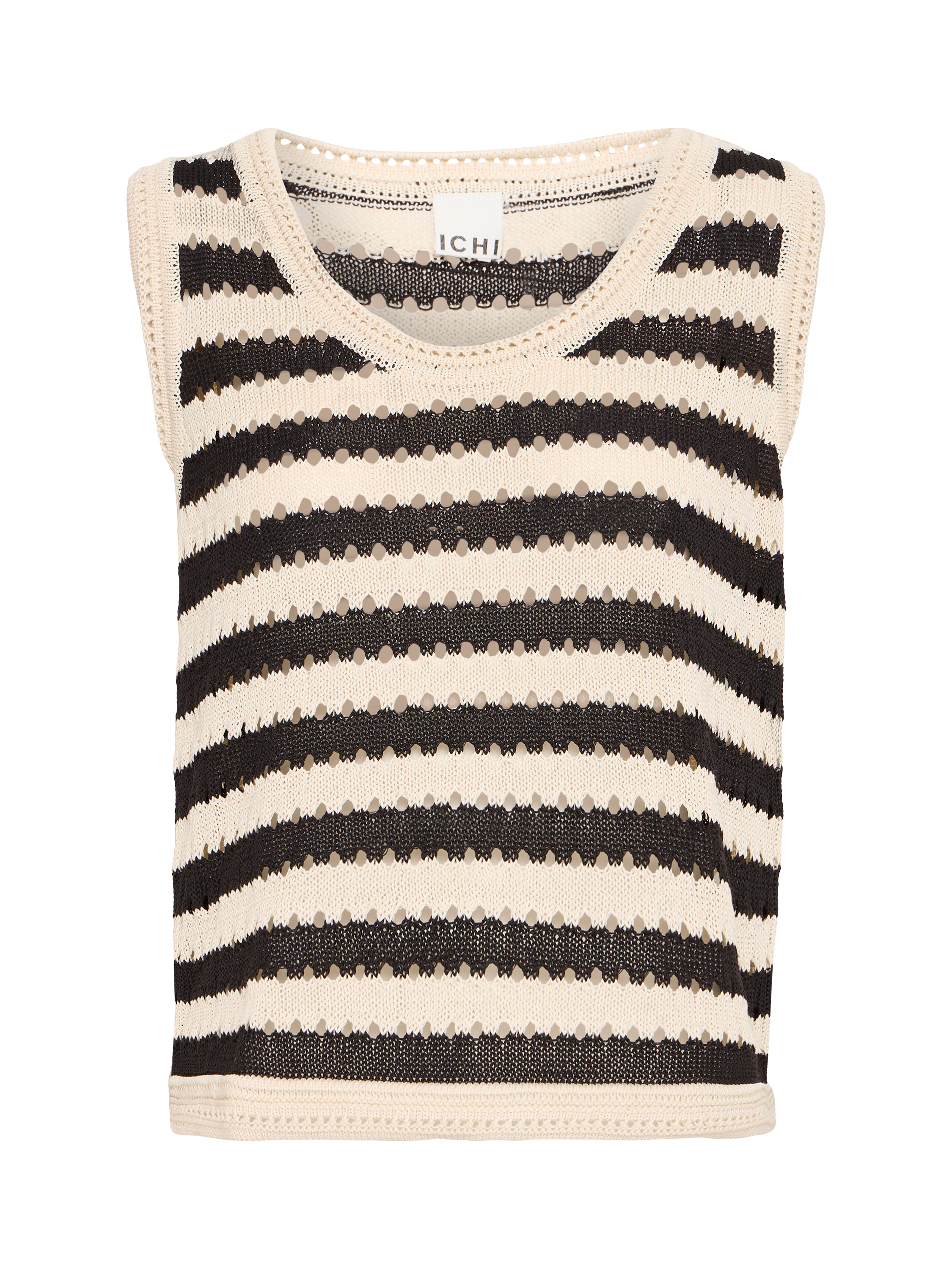 Product image 5 of 7, which shows ICHI Birdis Stripe Knit Top, Black/Almond, M