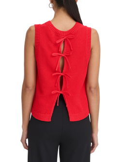 ICHI Dotties Tie Back Knit Top, Mars Red - view 2, Mars Red